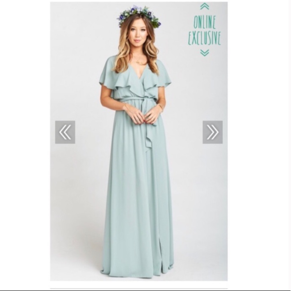 NWOT SMYM Audrey Maxi dress in silver sage crisp